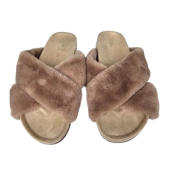 Birdies "Robin" Faux Fur Cross-Band Slip-On Slippers‎ Comfort Beige Womens 8.5 - Picture 4 of 11